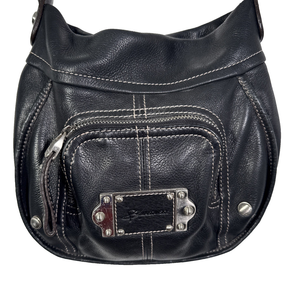 B Makowsky Black Pebbled Leather Shoulder Bag Silver Hardware Hobo Purse VTG